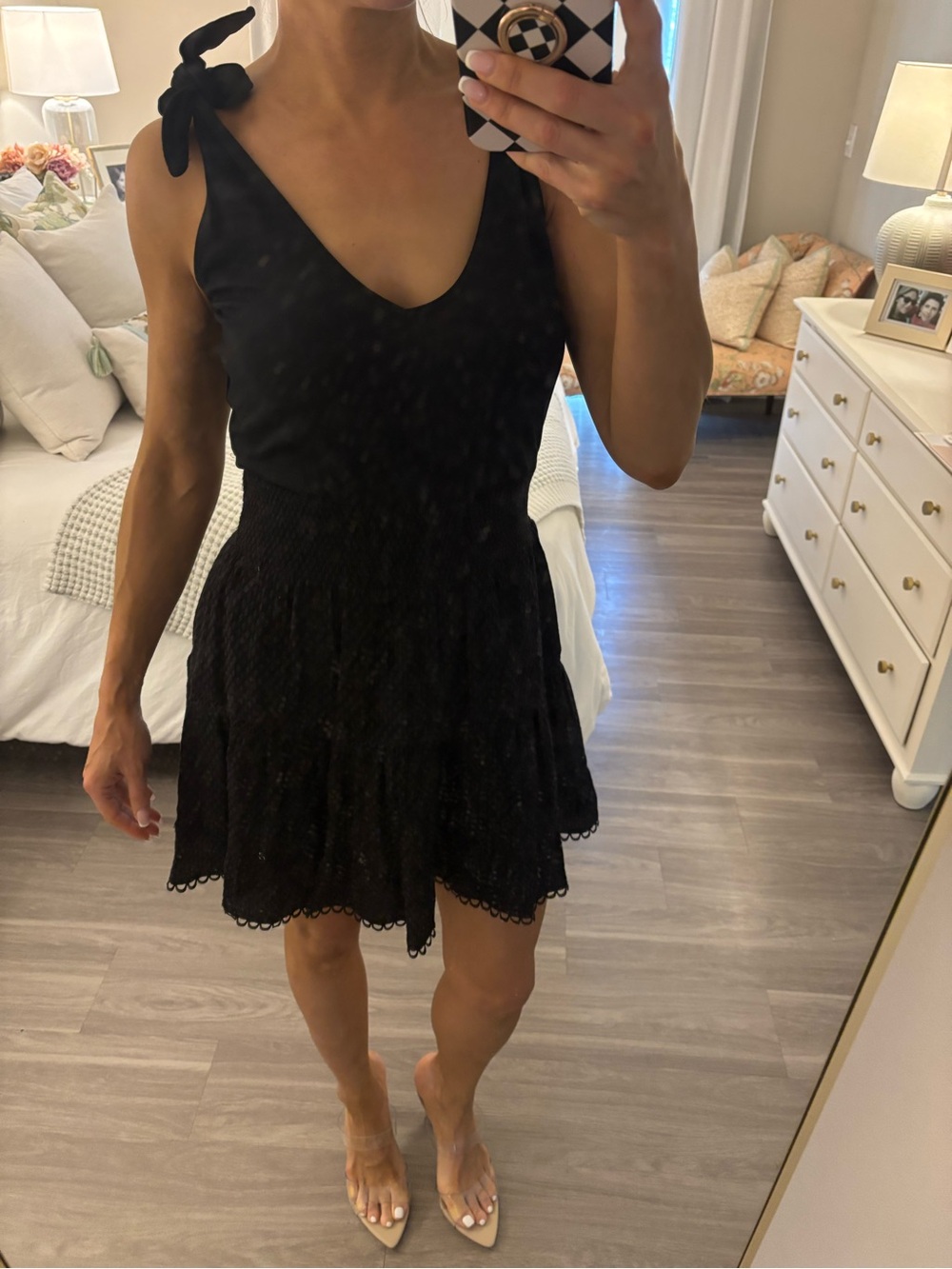 🖤 Heartloom Black Tie-Shoulder Tiered Mini Dress — NWT